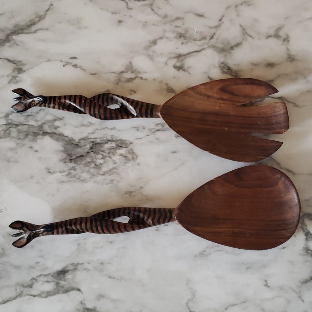 Wooden Zebra Salad Tongs